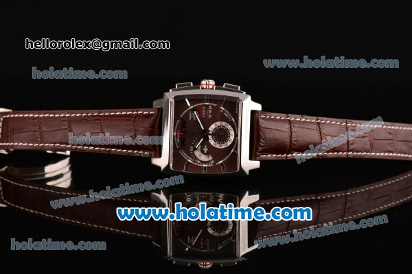Tag Heuer Monaco Chronograph Quartz Steel Case with Brown Dial and Brown Leather Strap - Click Image to Close
